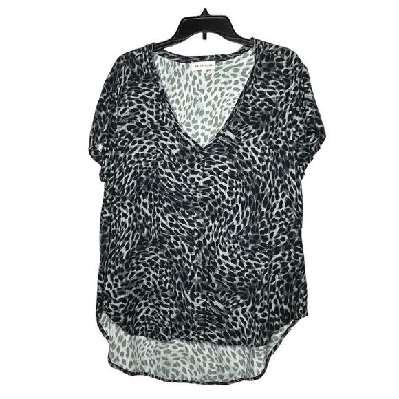 Bella Dahl Women's V Neck Short Sleeve Soft Animal Print Shirt Size Large - Picture 1 of 8